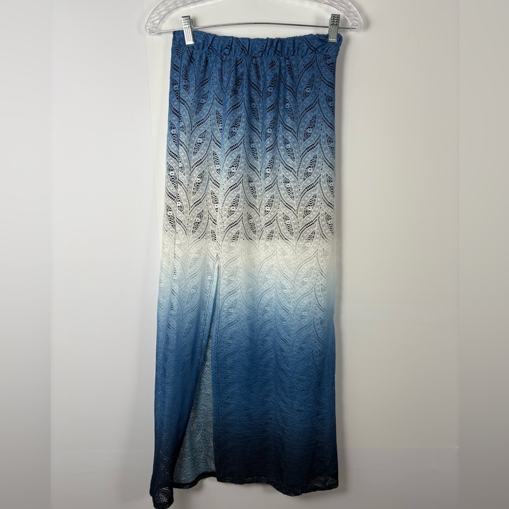 Charlotte Russe Blue Ombré Maxi Skirt Elastic Waist Lace Detail Size Medium